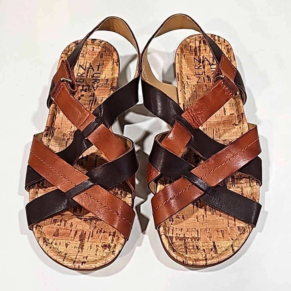 Naturalizer Women's Two-Tone Brown & Black Leather Strappy Sandals